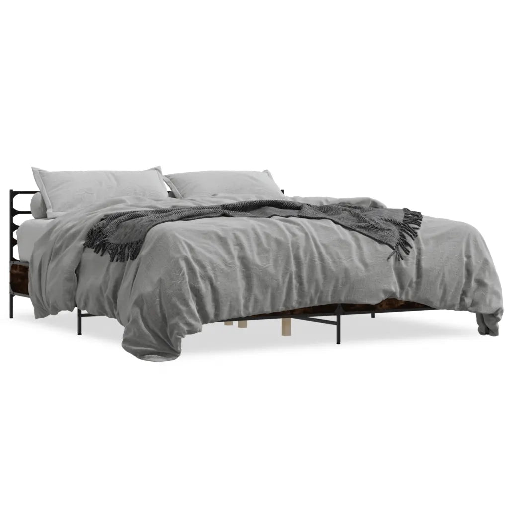 Letto matrimoniale | Letto per adulti | Giroletto Rovere Fumo 180x200 cm in Legno Multistrato Metallo