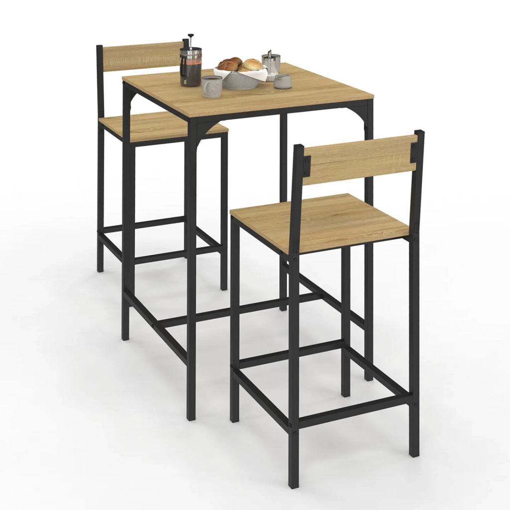 IDMarket - DETROIT Tavolo da bar quadrato da 60 cm e set di 2 sedie da bar di design industriale