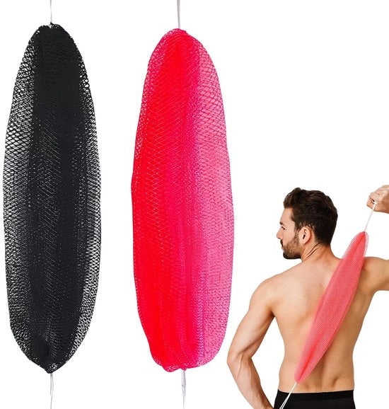 Set di esfoliazione per doccia e bagno in grande formato, 2 pezzi, nastro esfoliante per corpo in poliammide, nero, per uso in casa e viaggio