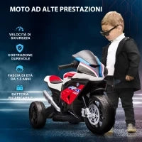 Moto per Bambini 18-60 Mesi Modello BMW HP4 con Fari, Musica e Pedali, in PP e Metallo, 82.5x42x54 cm, Rosso
