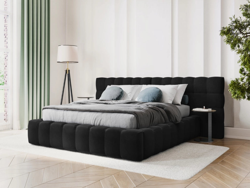 Cosmopolitan Design - Letto a cassettone con testiera doppia "Bali" 180x200cm in velluto nero 