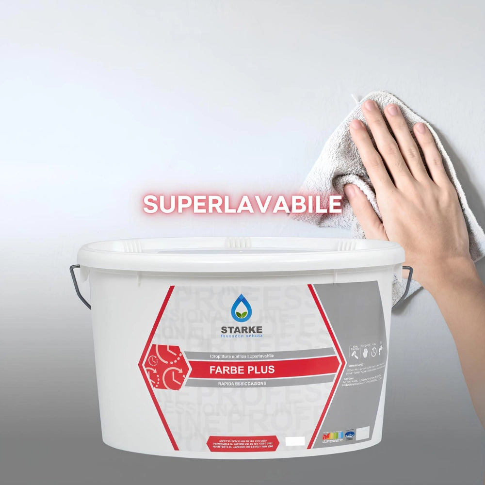 Farbe plus pittura murale acrilica superlavabile eccellente copertura opacità *** formato 5 lt, confezione 1