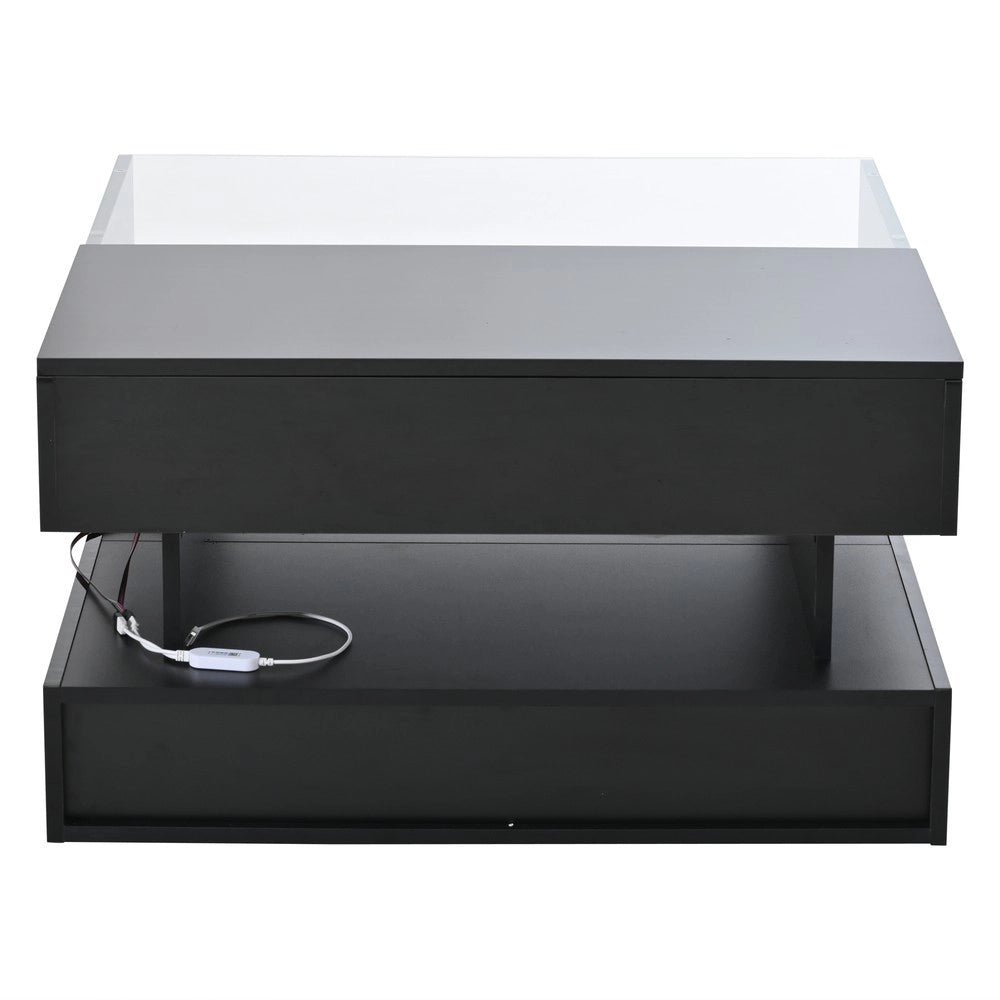 Tavolino da Caff¨¨ con LED e 2 Cassetti ¨C MINIMAL ¨C Vetro Temperato, Nero, 80x80x45