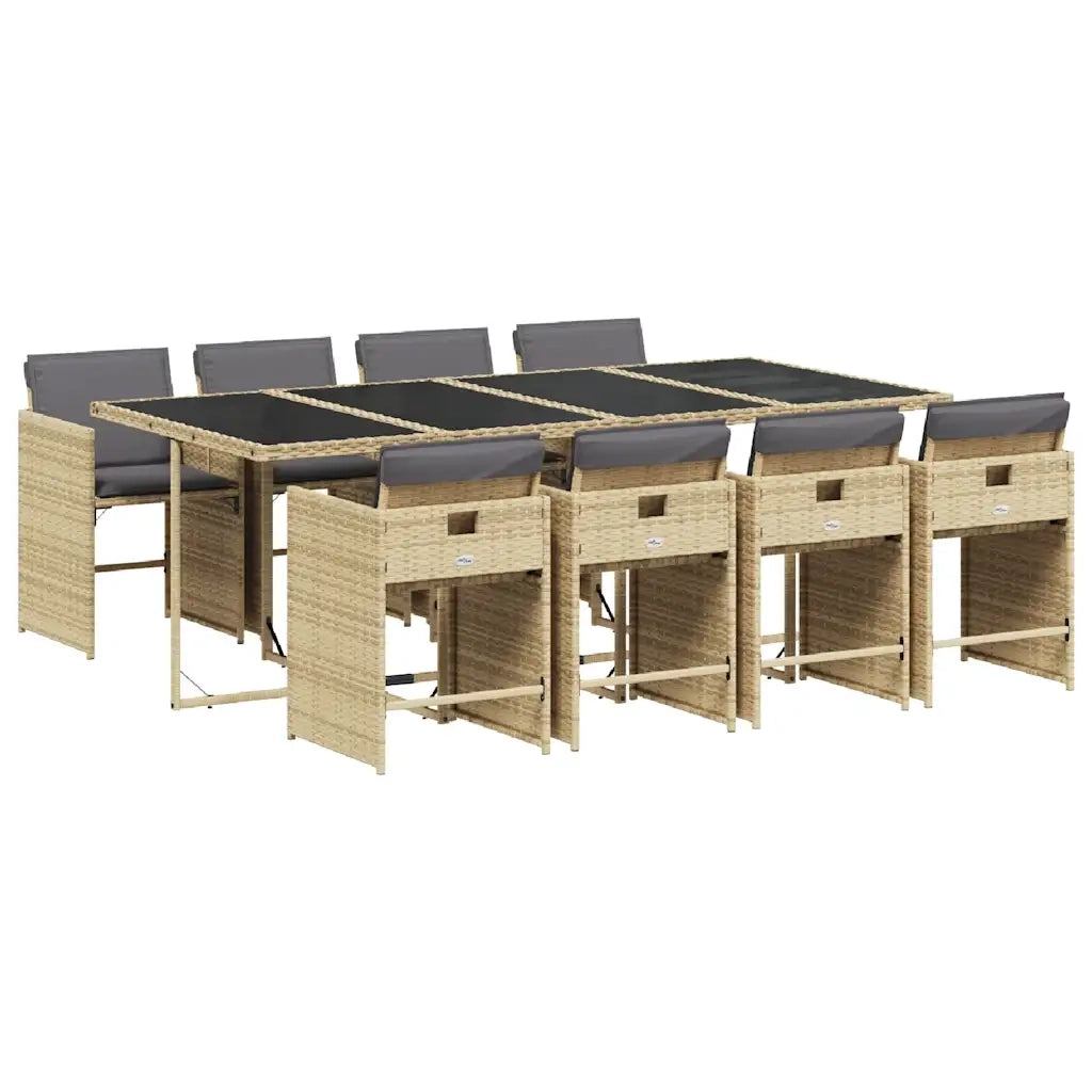 Set Pranzo da Giardino 9 pz con Cuscini Beige Misto Polyrattan 3211104