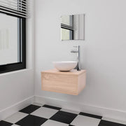 Set Mobili da Bagno 4 pz con Lavabo e Rubinetto-Armadietto da bagno Beige