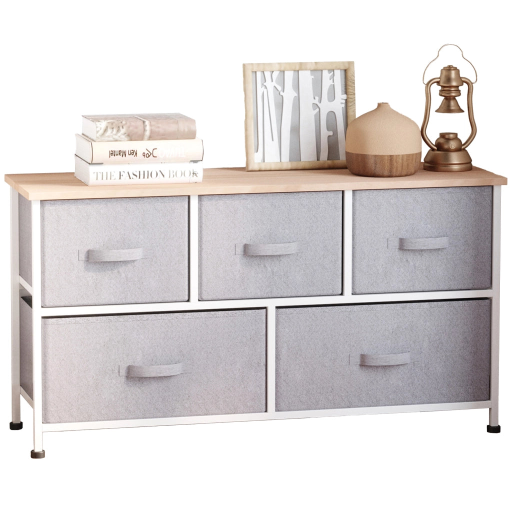 Cassettiera con 5 Cassetti ¨C Zephmum ¨C Grigio Bianco Legno Acciaio 100x30x54