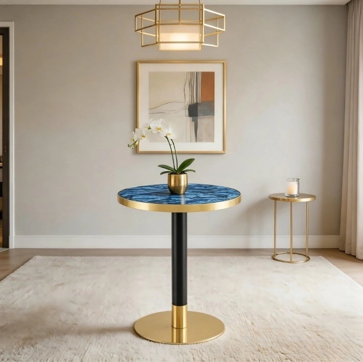 Tavolino rotondo da appoggio 60 cm in MDF e metallo blu