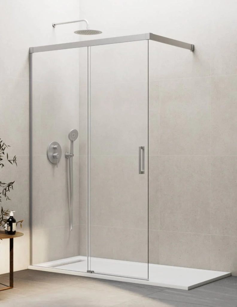 Porta doccia scorrevole 1+1 THALASSA (BASIC) walk-in 110 cm Profilo Nichel vetro trasparente