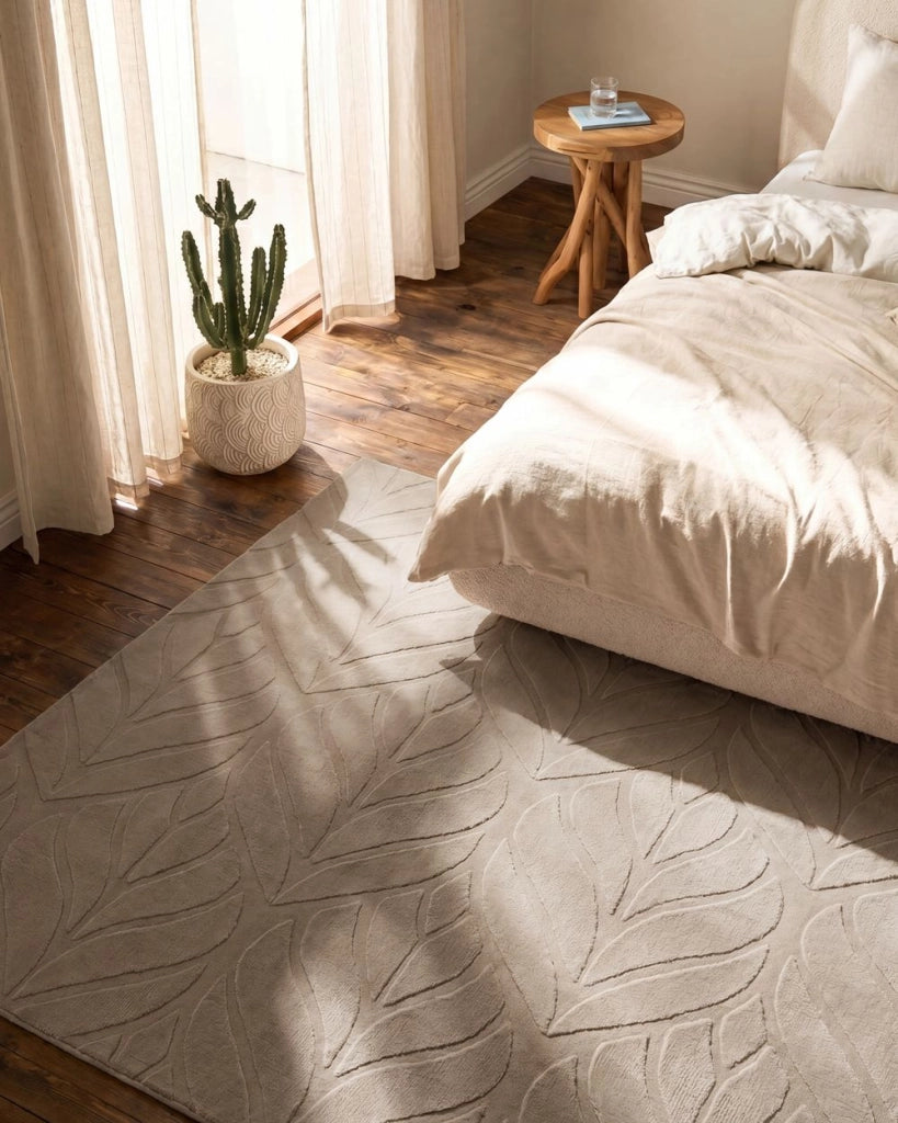 Tappeto in pelliccia sintetica di coniglio beige in poliestere, 160 x 160 cm, quadrato, morbido e a pelo lungo, motivo a foglie