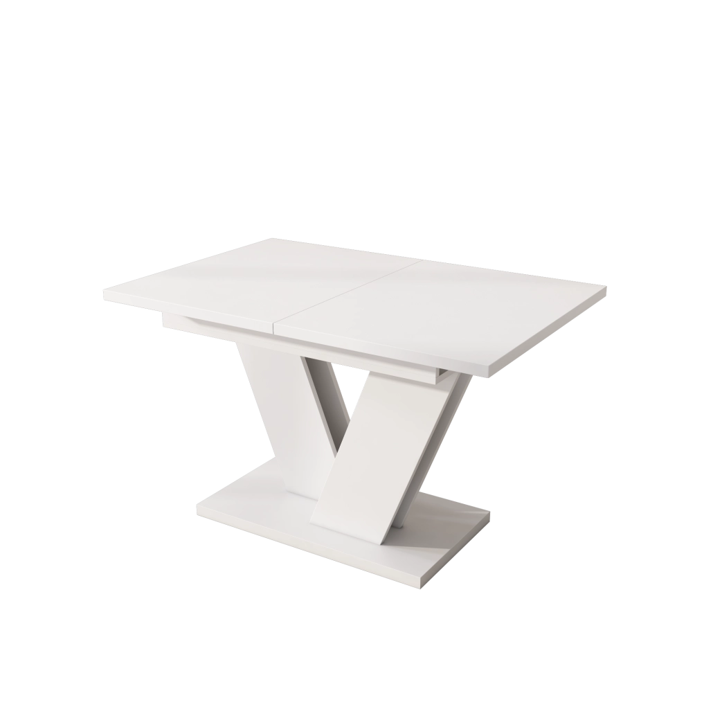 Tavolo da pranzo allungabile 120/160 x 80 cm; bianco; in MDF con gambe metalliche a V