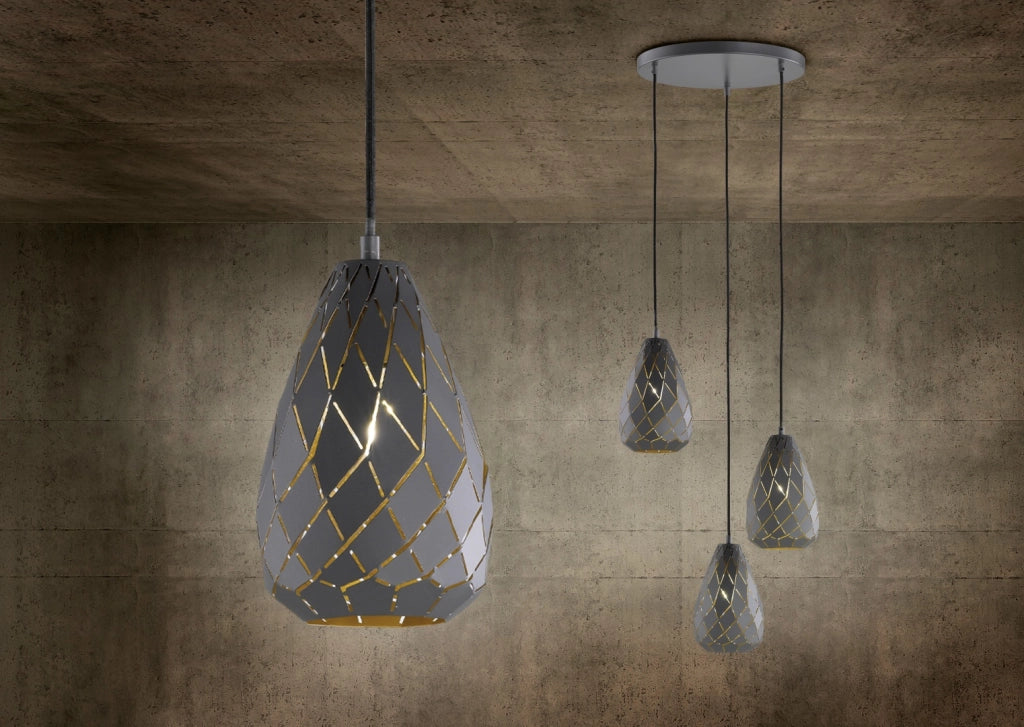 Lampada a sospensione, metallo, nero e oro, D 15 cm, Onyx