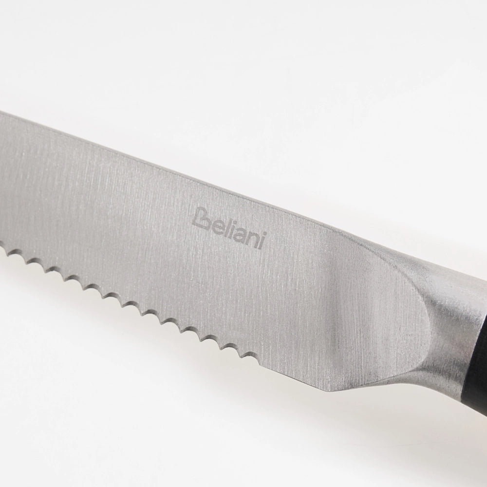 Set di coltelli da bistecca 6 pezzi Elegante confezione in acciaio inossidabile Manico in legno Lama seghettata Nero