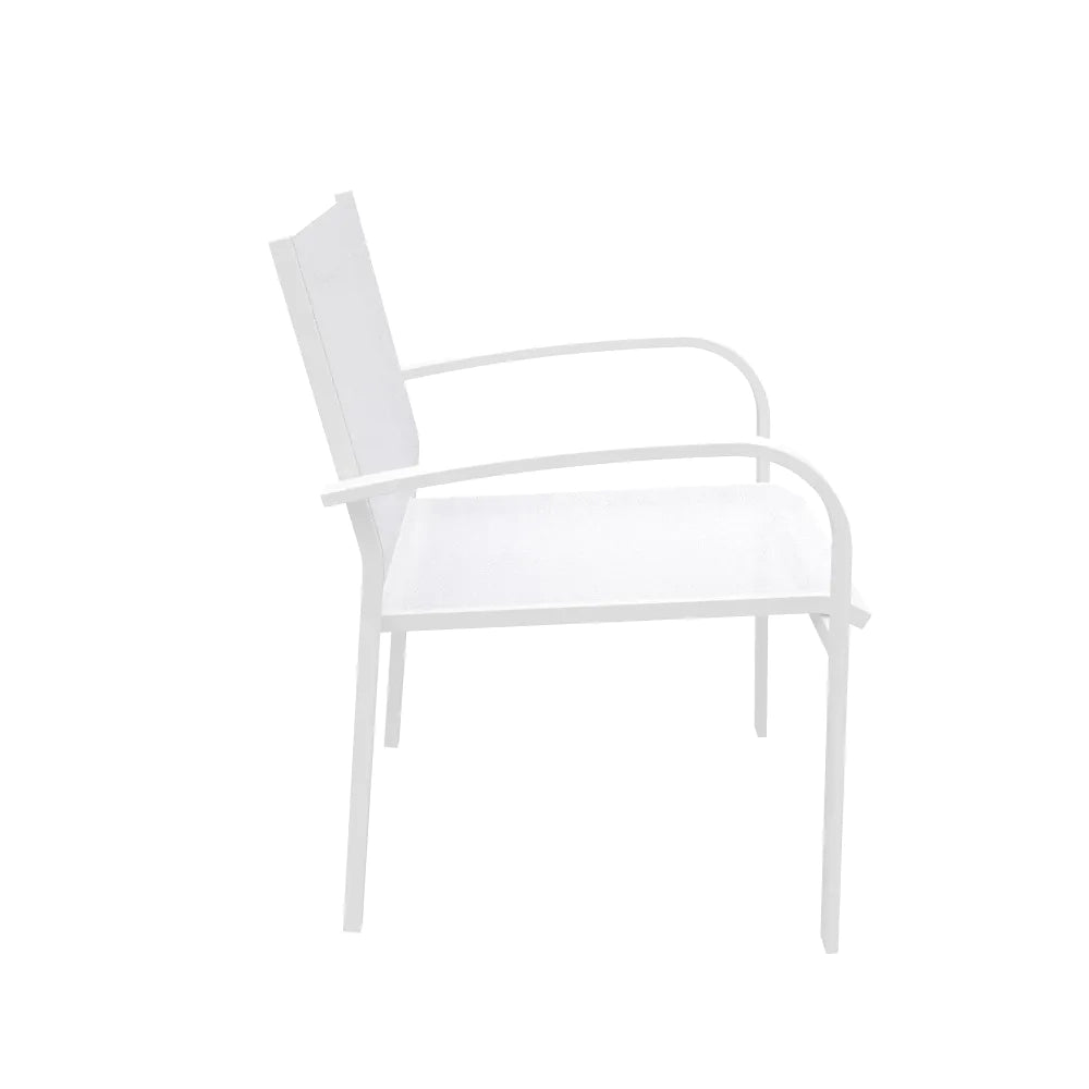 Sedia da esterno in textilene bianco con braccioli in alluminio tondi | Marel