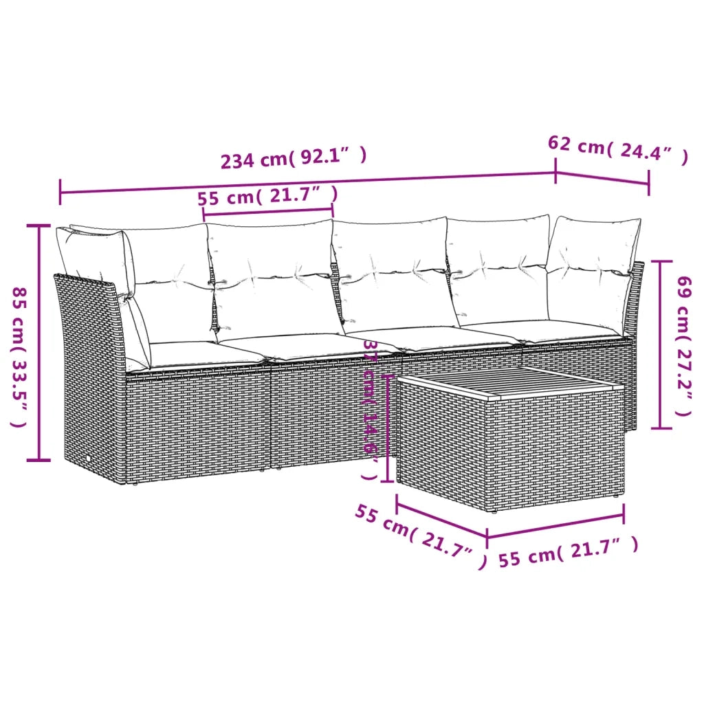 Set Divano da Giardino 5 pz con Cuscini Beige in Polyrattan 3223476