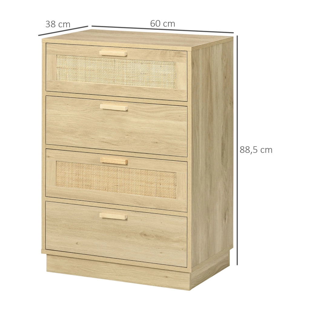 Cassettiera design in rattan con 4 cassetti ¨C zephmum ¨C legno naturale 60x40x80 cm