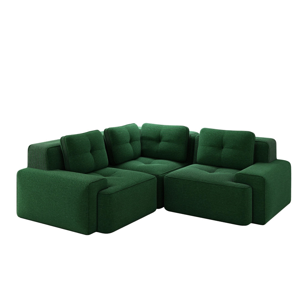 Divano Modulare Soggiorno in Tessuto a Coste ¨C MINIMAL ¨C Verde, Imbottito, Senza Montaggio