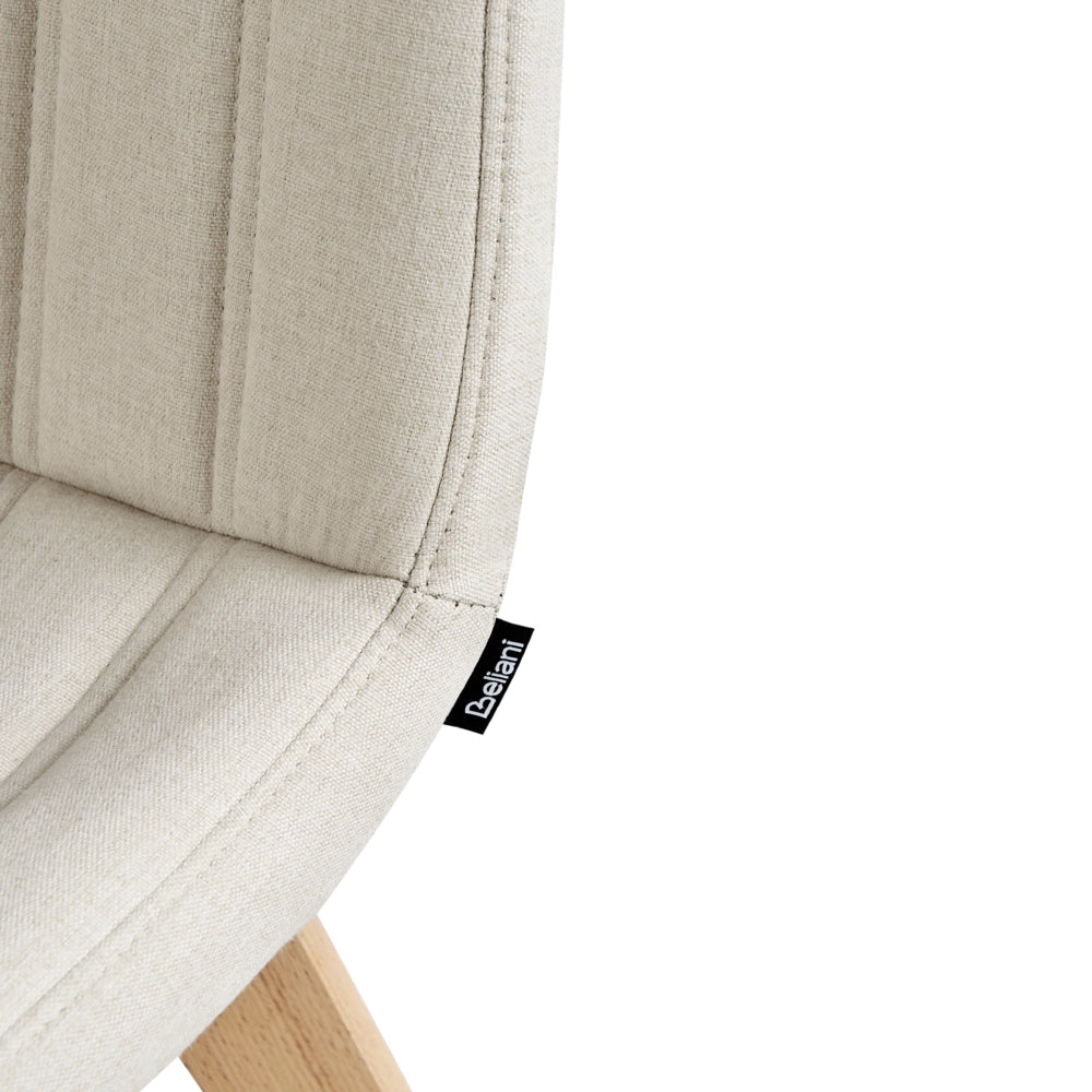 Set di 2 Sedie da Pranzo Tessuto bianco sporco e Gambe in Legno Imbottitura verticale Schienale curvo
