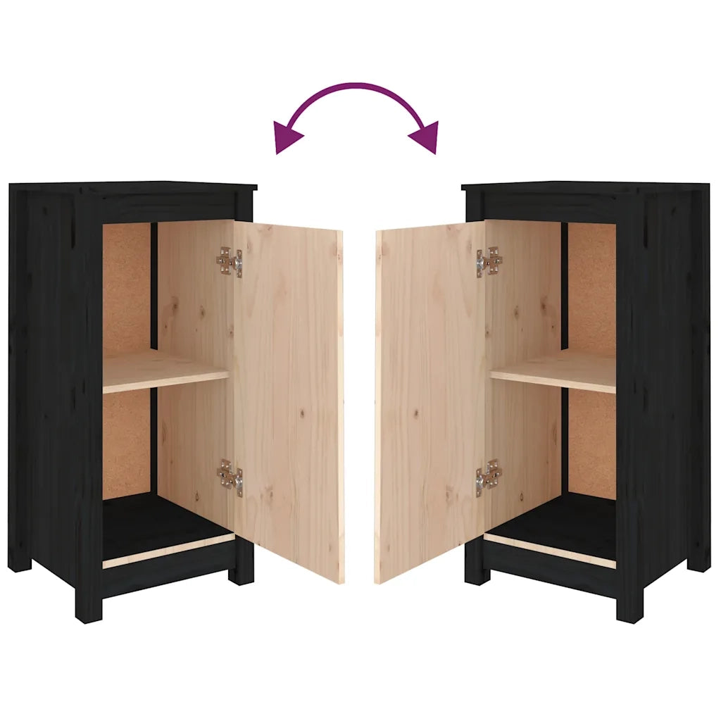 Credenze 2 pz Nere 39x35x80 cm in Legno Massello di Pino 813733