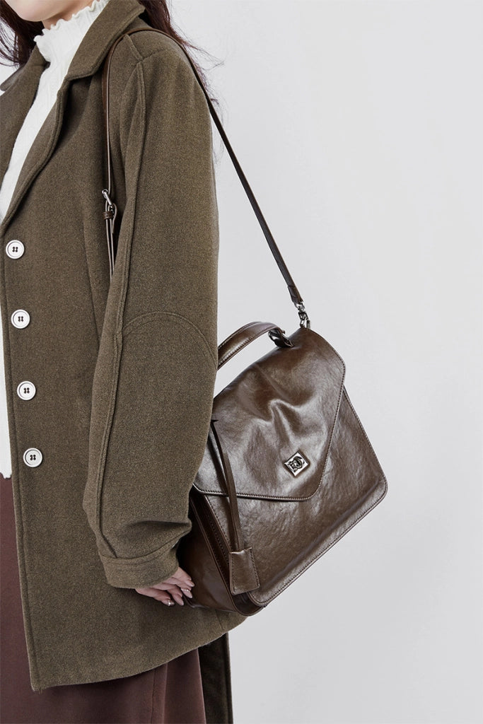 Borsa a mano media da donna in vera pelle, marrone.
