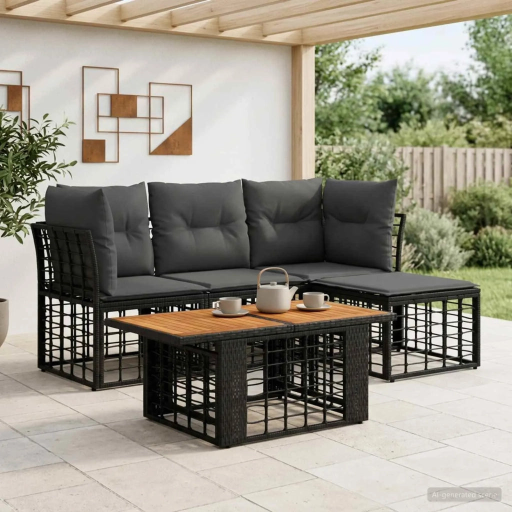 Set Divano da Giardino 5 pz Nero e Grigio scuro polyrattan 3437857
