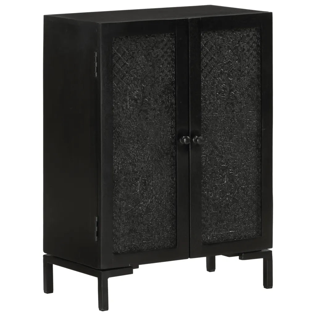 Credenza-Buffet-Armadio da cucina Nera 55x30x77 cm in Legno Massello di Mango e Ferro