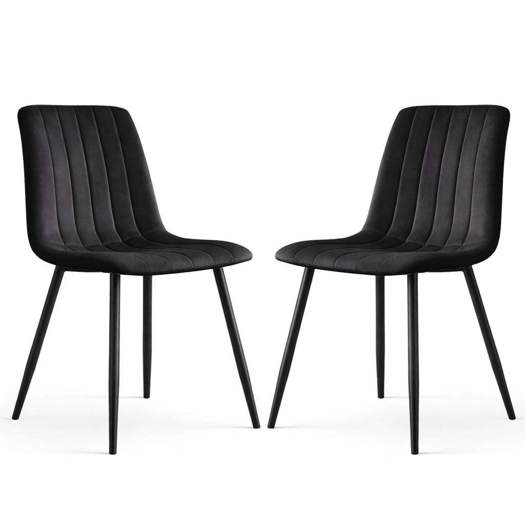Set di 2 Sedie in velluto trapuntate LIVO Nero gambe nere