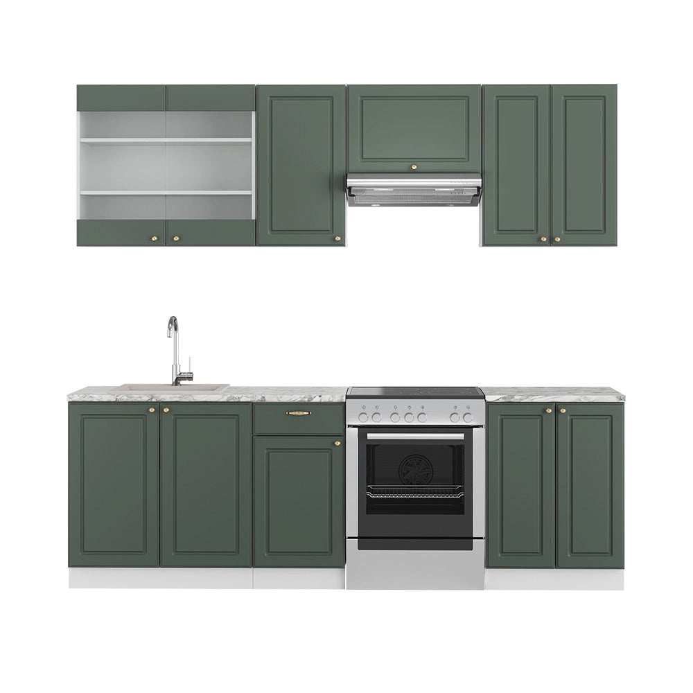 Vicco Cucina componibile Verde-oro Country House/Bianco 240 cm , PL Marmo