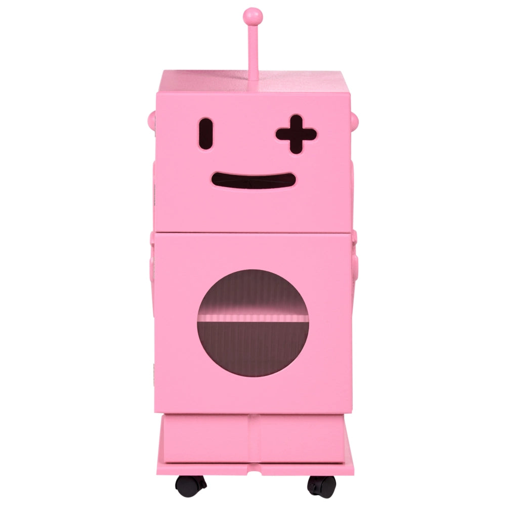 Mobile contenitore per bambini in MDF rosa con ruote 3 ripiani e 1 cassetto tema robot camera dei bambini