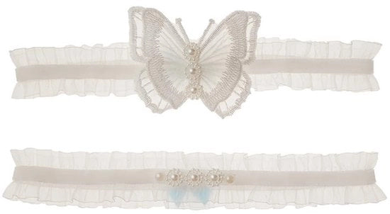Accessorio di Sposa - Cintura per Sposa - Bianca con Pizzo - 2 Pezzi - Adatto per Signorine/Donne - Circonferenza Coscia 40-60 cm - Accessorio di Sposa