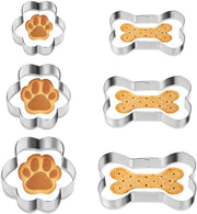 Snidini per biscotti 6 pezzi - Forme da appendere Zampe di cane / Bottoni - Acciaio inossidabile - Ideali per feste canine - Duraturo e carini