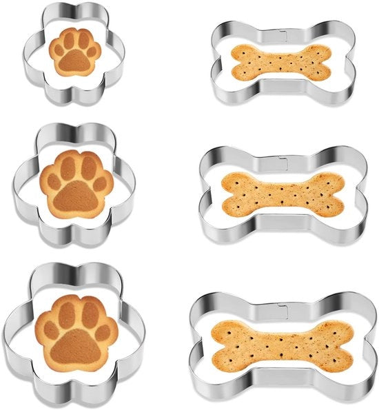 Snidini per biscotti 6 pezzi - Forme da appendere Zampe di cane / Bottoni - Acciaio inossidabile - Ideali per feste canine - Duraturo e carini