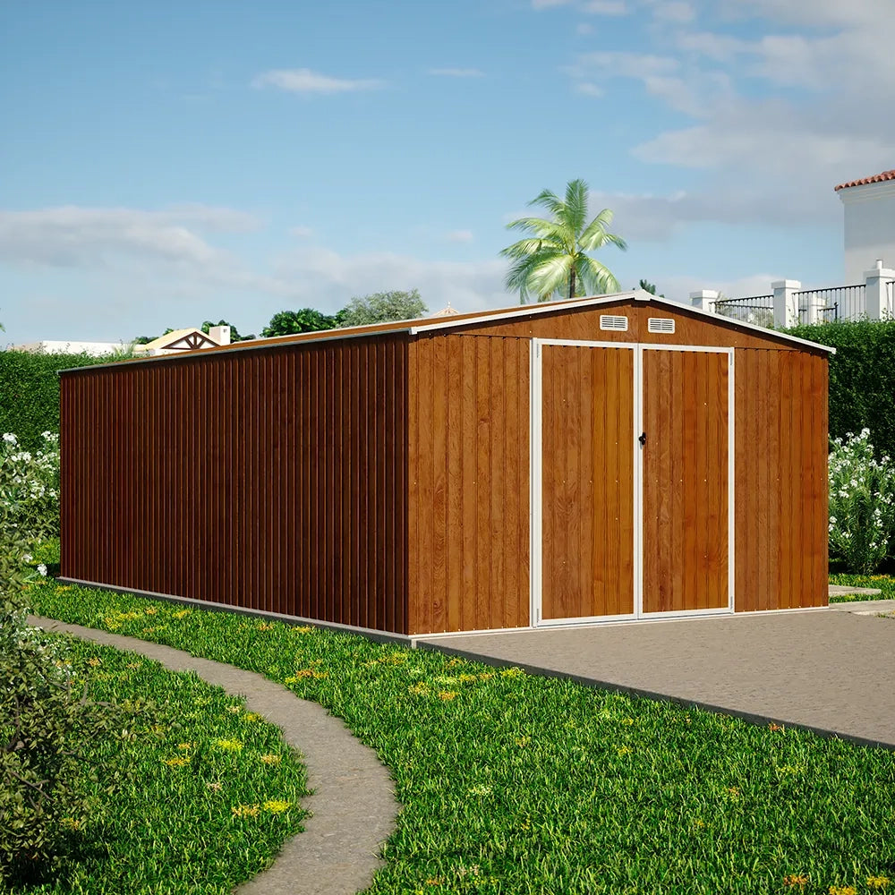 Casetta da giardino in acciaio zincato effetto legno 5,96x3,56xh2,17m -258kg - 21,2 metri quadri