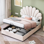 Letto matrimoniale imbottito 140x200 cm beige con vano contenitore idraulico