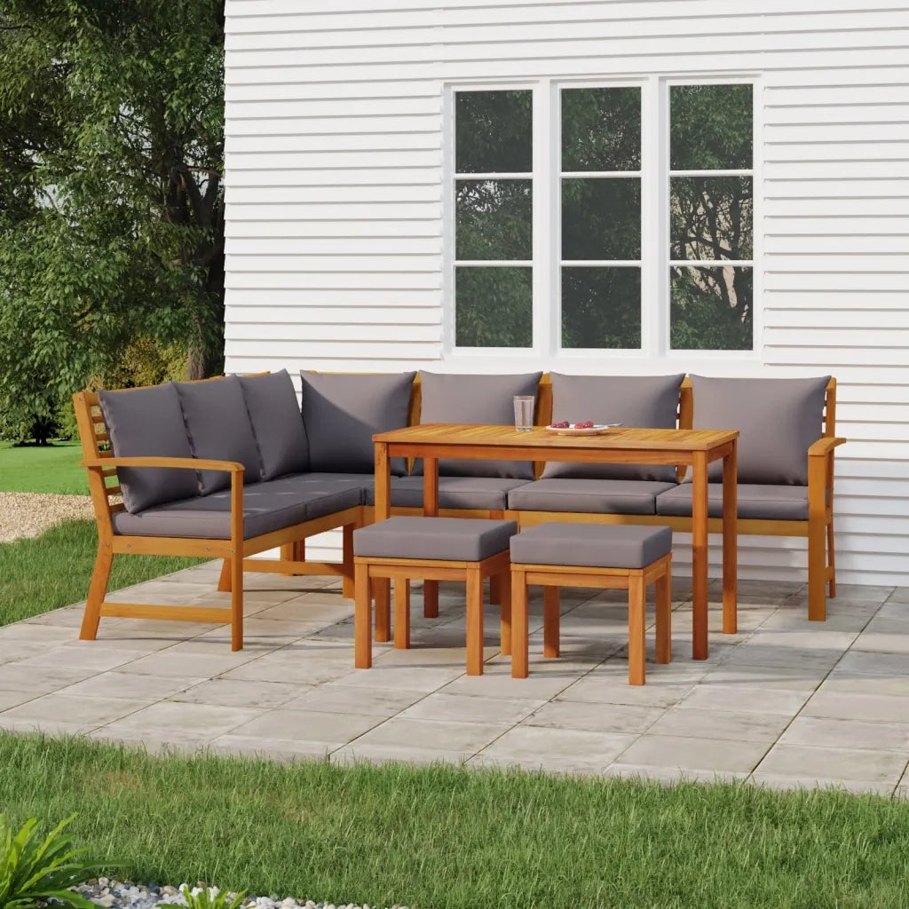 Set da Pranzo Giardino 7pz con Cuscini Legno Massello di Acacia