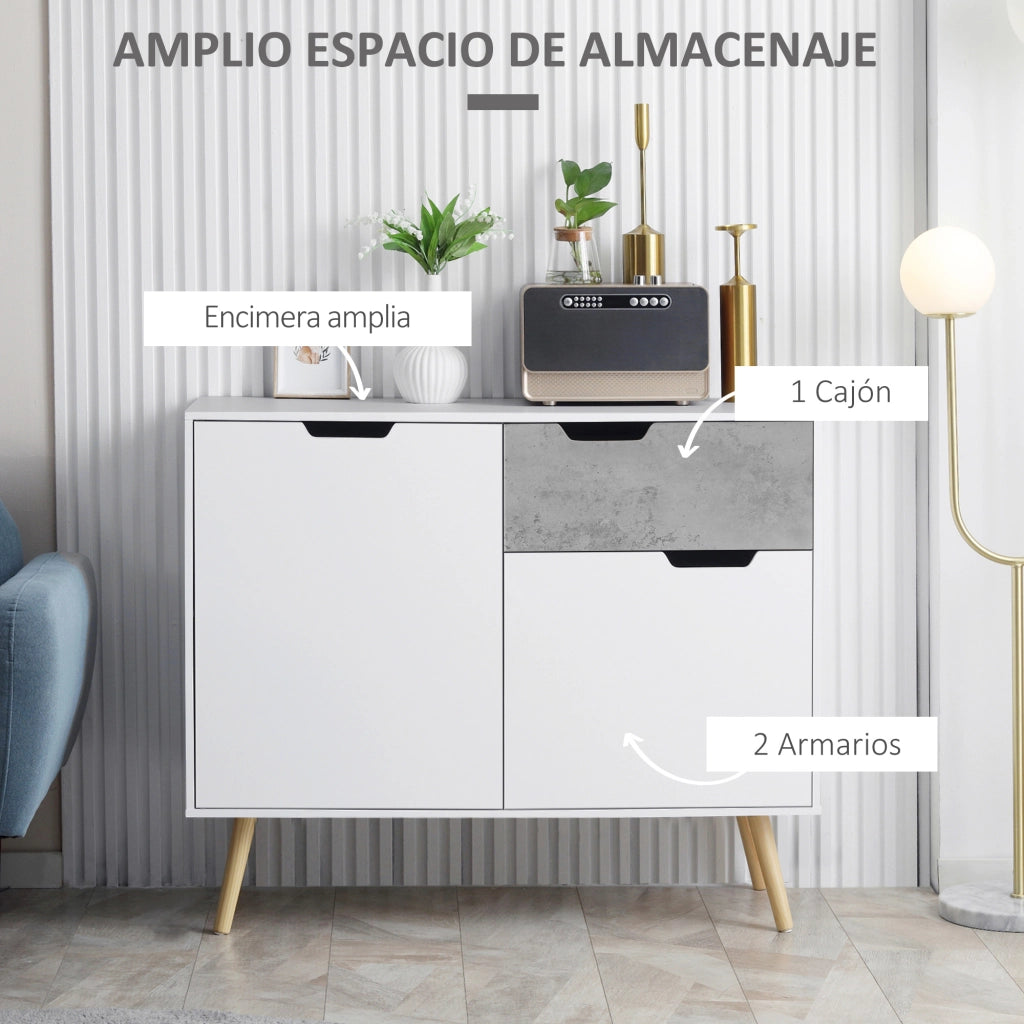 Mobile Cucina con 2 Ante e Cassetto ¨C Zephmum ¨C 98x39x81,5 cm Bianco Grigio