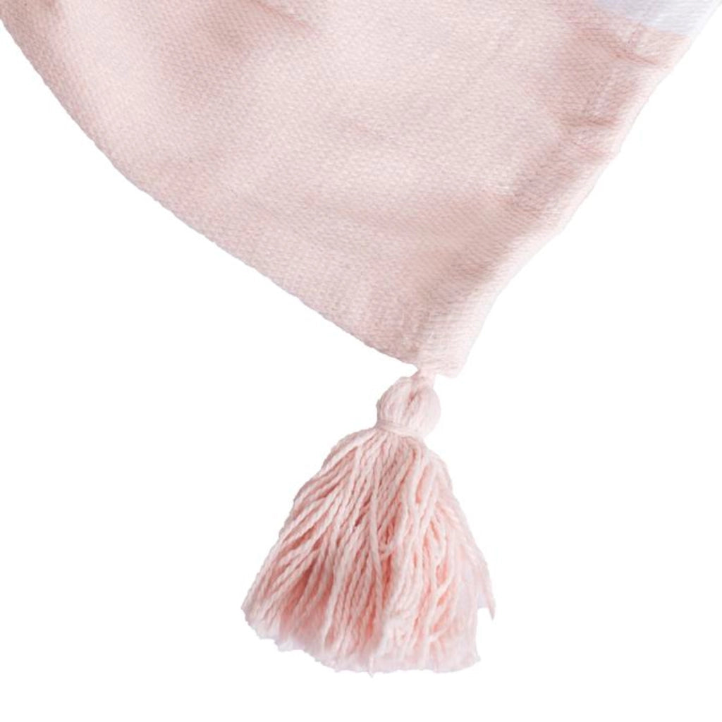 100% cotone rosa pallido coperta a quadri con pompon 130x170cm SLAVANN