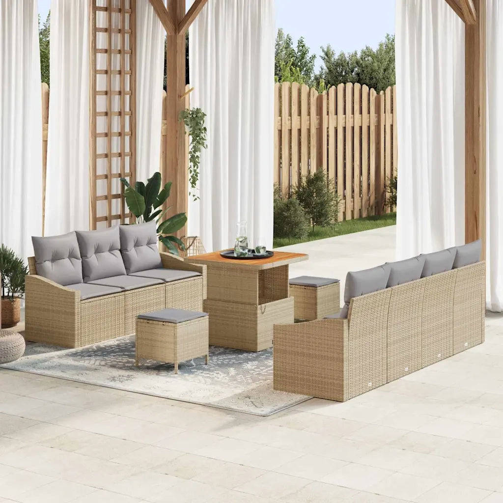 Set Divano da Giardino con cuscino 10 pcs Beige polyrattan 3362617