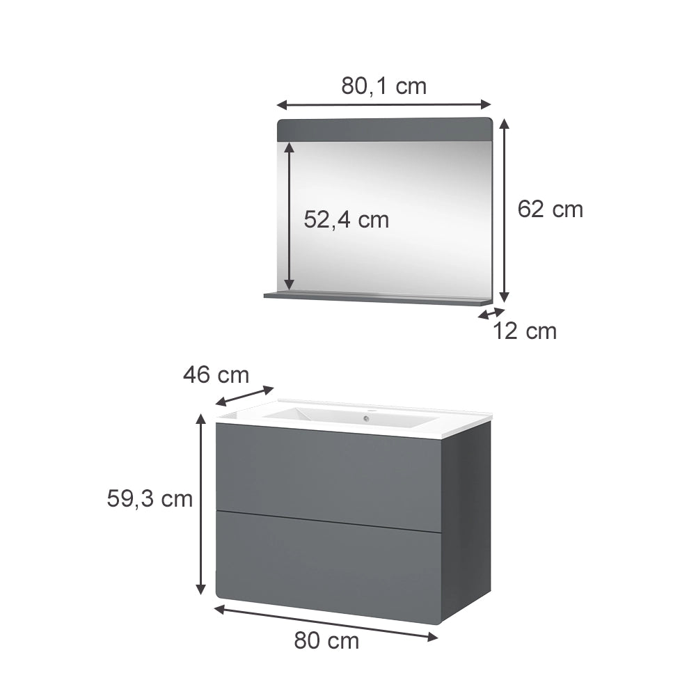 Vicco Set mobili bagno Grigio 3 parti