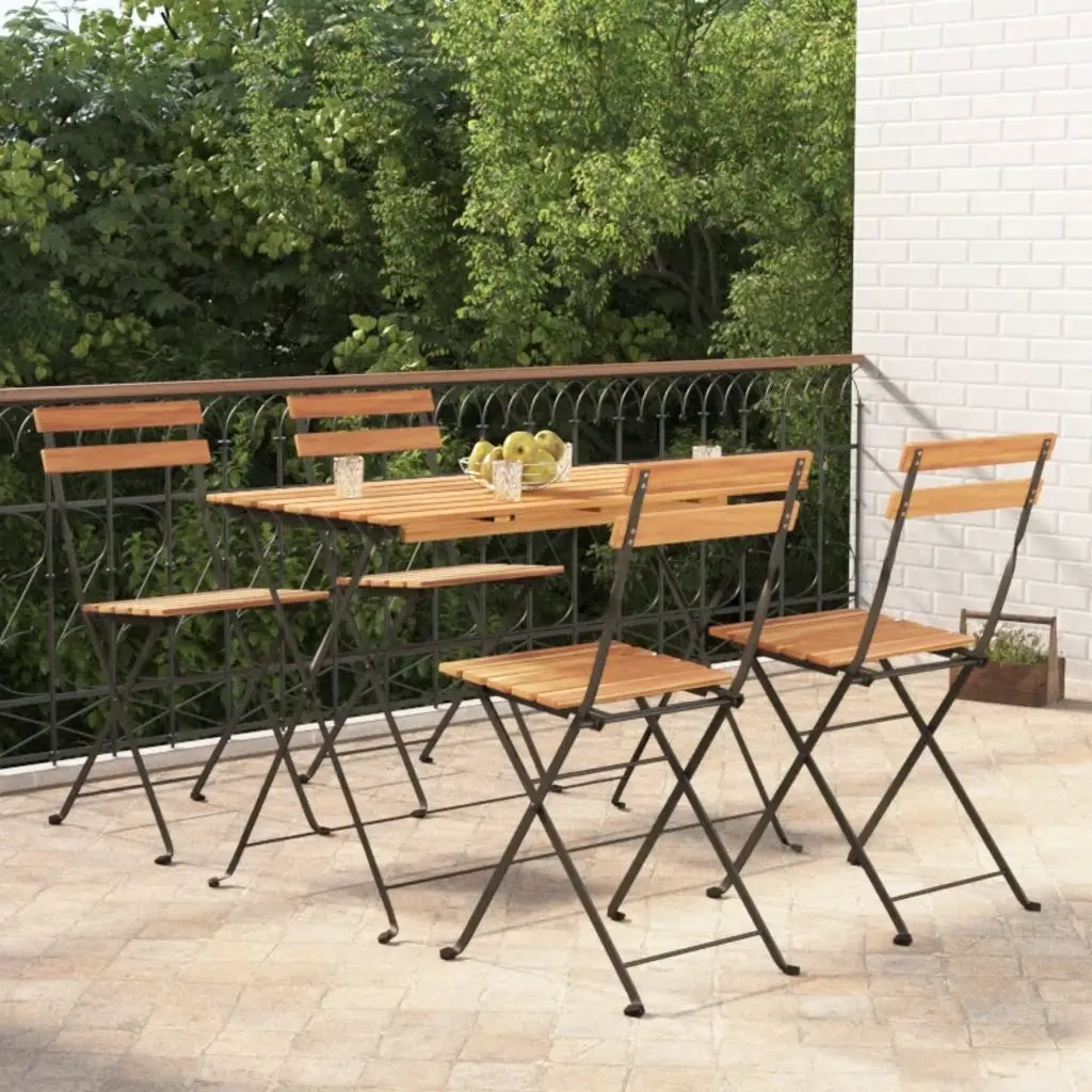 Set Bistr¨° Pieghevole 5pz | Set Salotto da Giardino in Legno Massello di Acacia e Acciaio