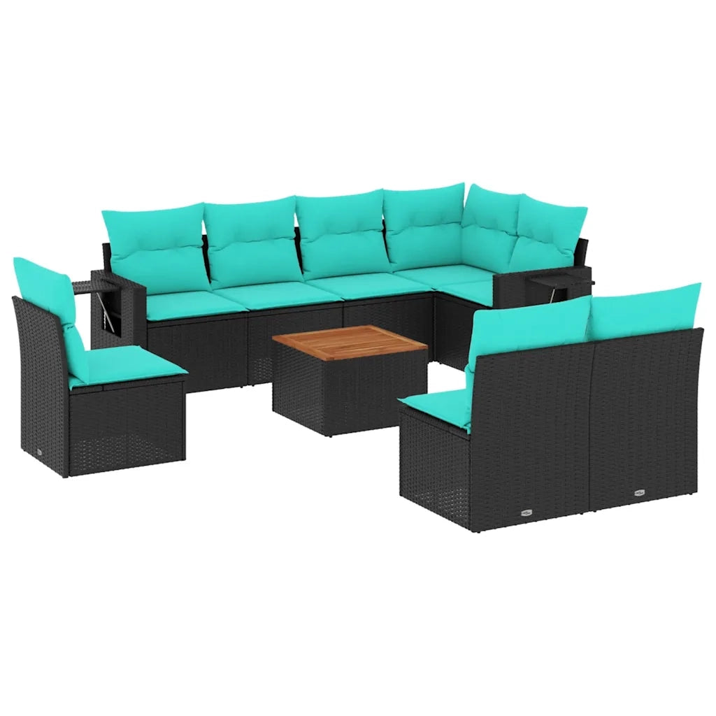 Set Divani da Giardino 9 pz con Cuscini Nero in Polyrattan 3224601