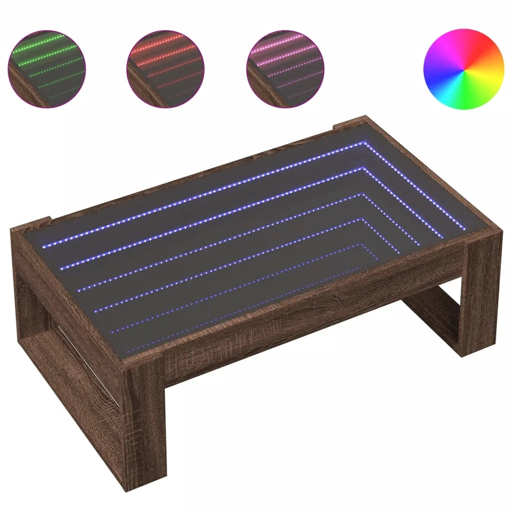 Tavolino da Salotto con LED Infinity Rovere Marrone 90x53x30 cm 847643