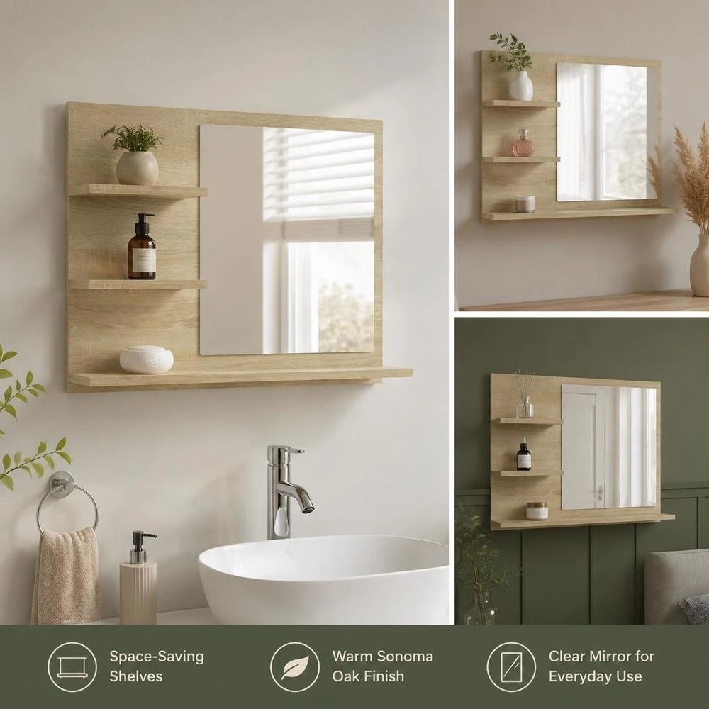 Bathroom Mirror Sonoma Oak 60x10.5x45 Cm Wood-based Material