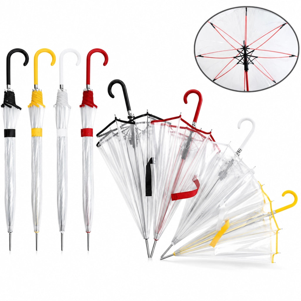 Kit 4 Ombrelli Automatici Trasparenti Colorati 8 Stecche Fibra Antivento Uomo Donna