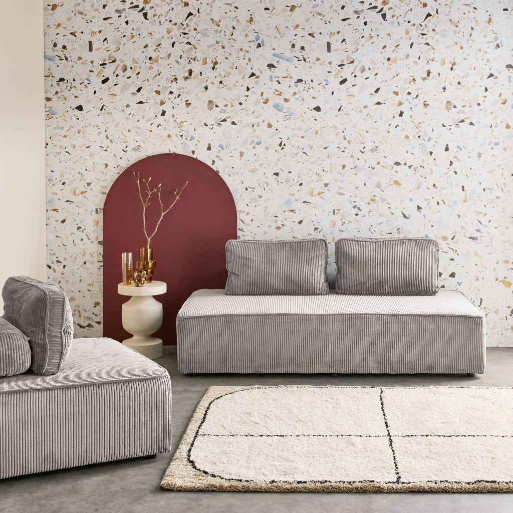 Divano modulare in velluto, 3 posti, grigio chiaro