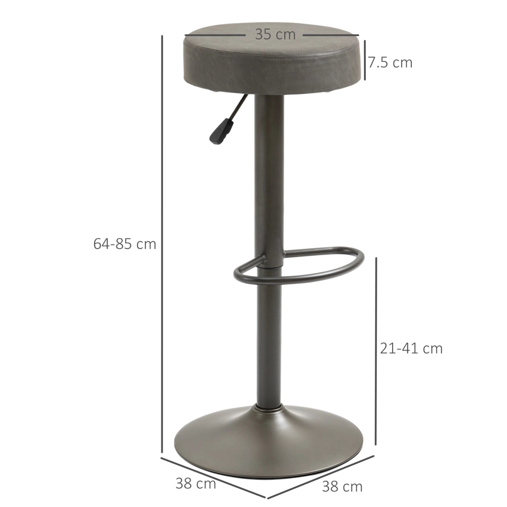 Set 2 Sgabelli da Bar Girevoli con Poggiapiedi e Altezza Regolabile, 35x36x64-85cm, Grigio