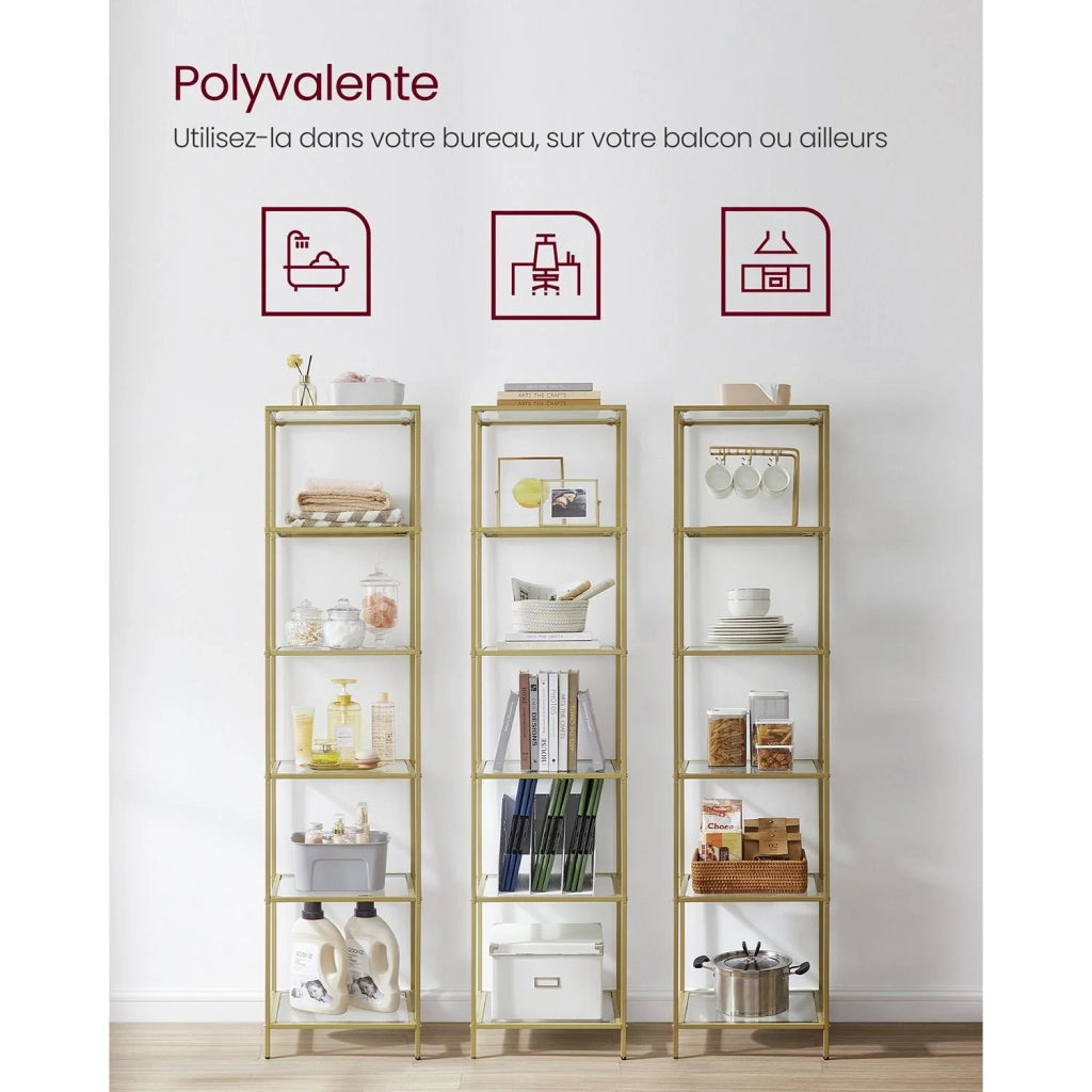 Scaffale portaoggetti per bagno 30 x 40 x 1773 cm mobiletto portaoggetti in vetro temperato a 4 ripiani robusto facile da montare per soggiorno camera da letto ufficio oro 12_0005727
