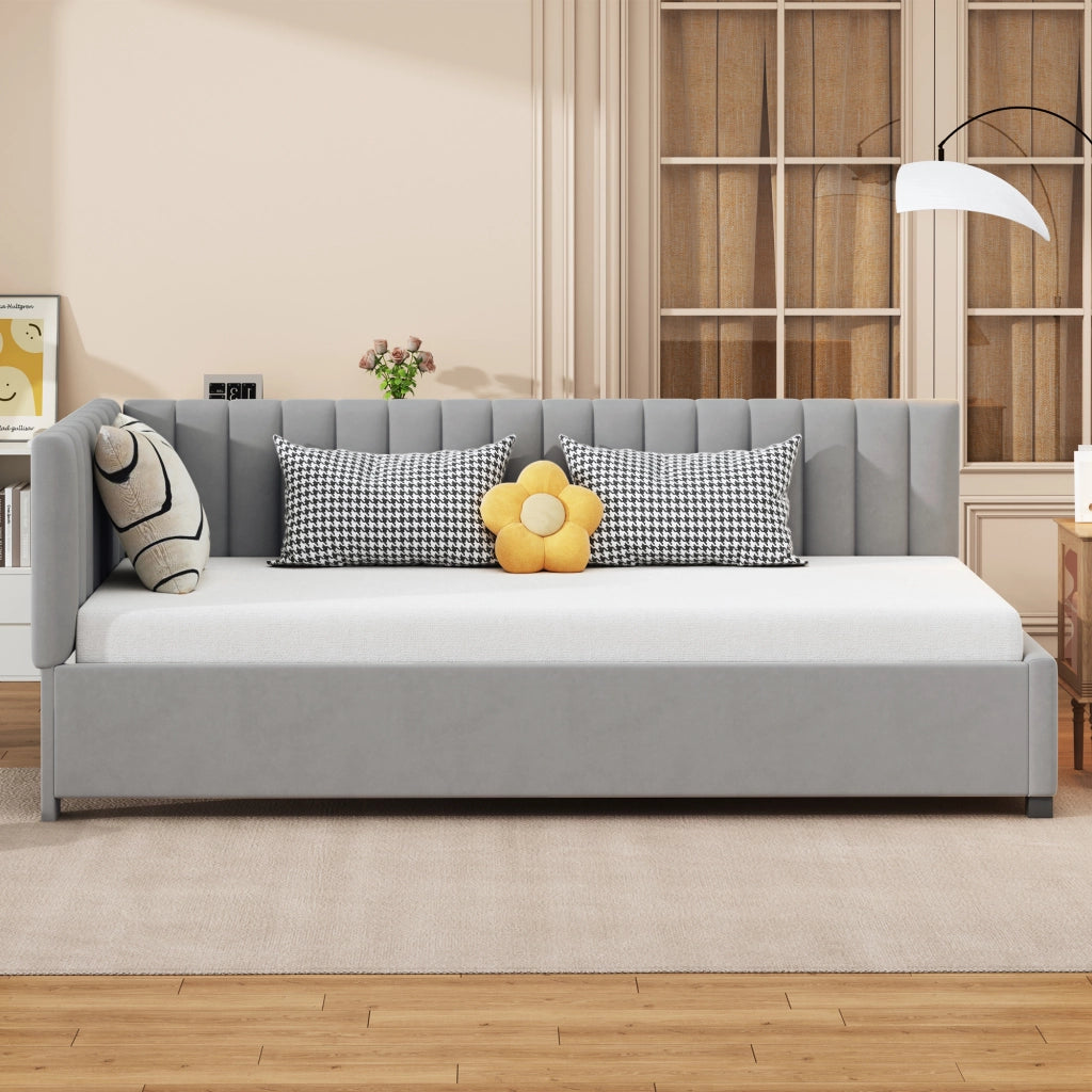 Letto sofà multifunzione in velluto grigio 90x200 cm