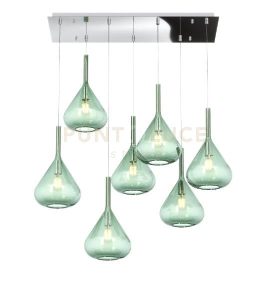 SOSPENSIONE CROMO 7 LUCI RETTANGOLARE VETRI VERDE 1177CR-S7 R-VE