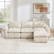 Divano modulare angolare a 3 posti con pouf 264x160x68 cm in chenille beige