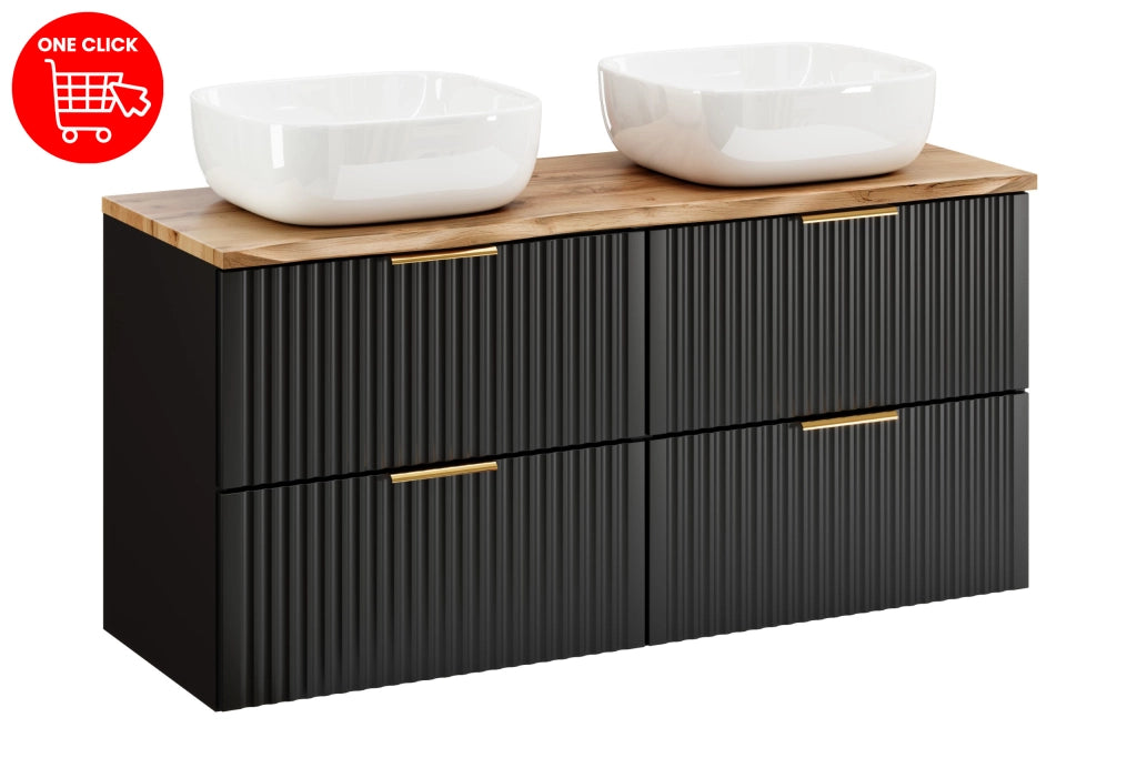 Set mobili bagno 120 cm con piano e 2 lavabi da appoggio Smile Adel Black 120 x 1401 x 46 cm